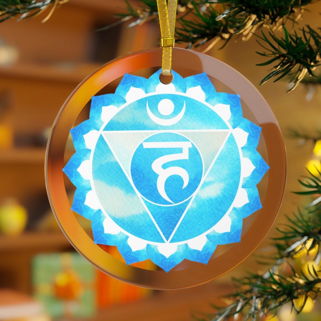 Vishuddha, Throat or Fifth Chakra Glass Ornament, Yoga Christmas Ornament | lovevisionkarma.com