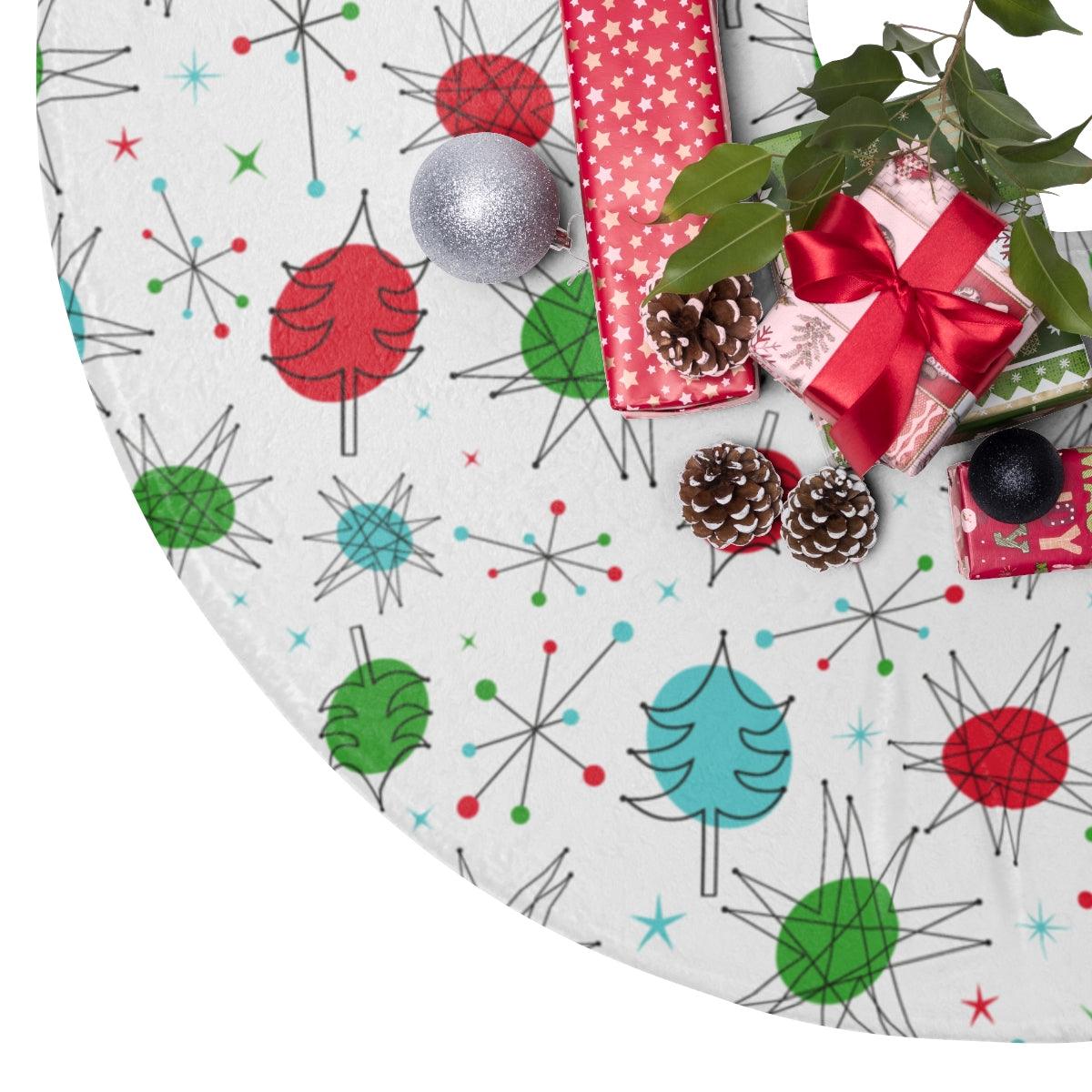 Retro Mid Century Atomic Burst Multicolor Christmas Tree Skirt | lovevisionkarma.com