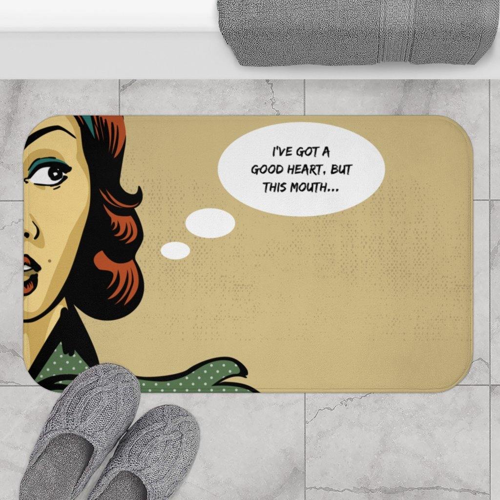 "I've Got a Good Heart, But..." Comic Pop Art Funny Bath Mat | lovevisionkarma.com