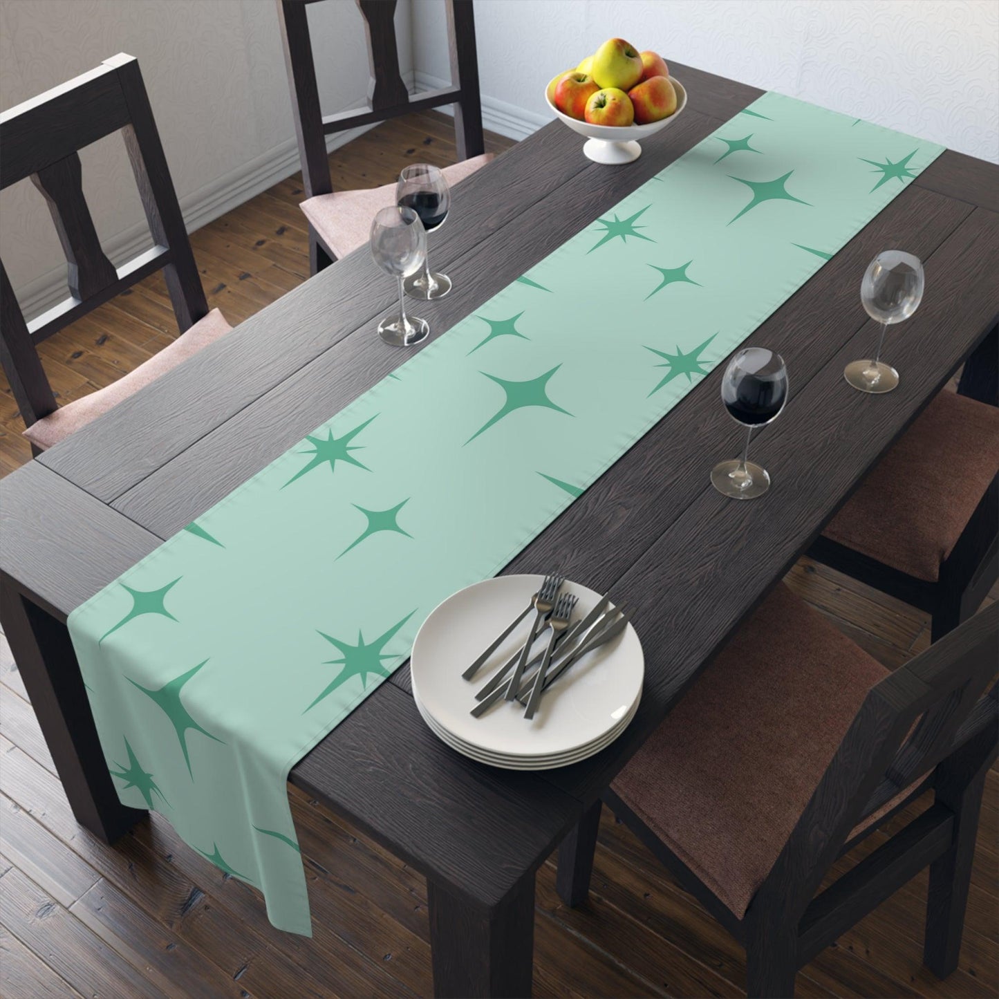 Atomic Starburst Retro MCM Mint Green Table Runner | lovevisionkarma.com