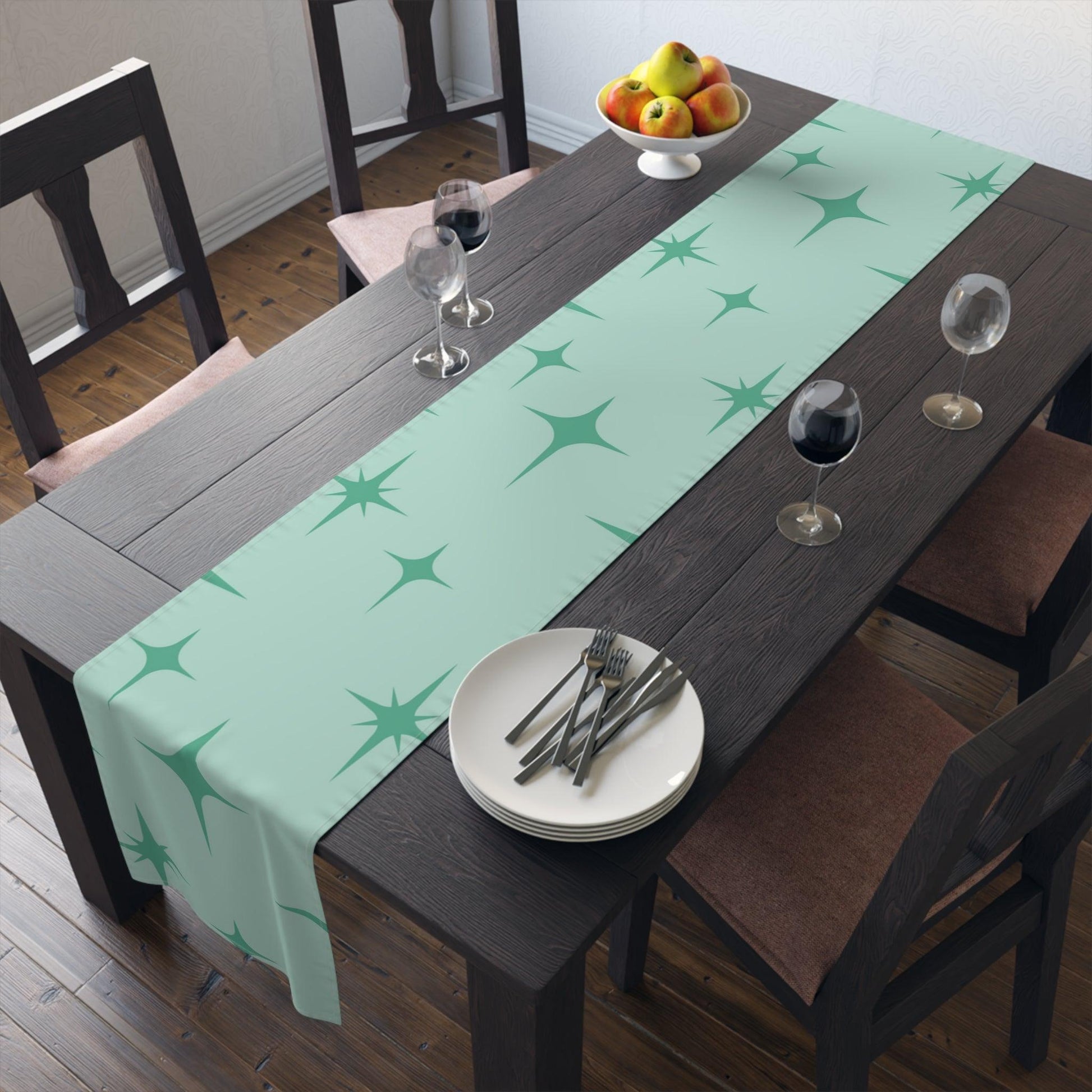 Atomic Starburst Retro MCM Mint Green Table Runner | lovevisionkarma.com