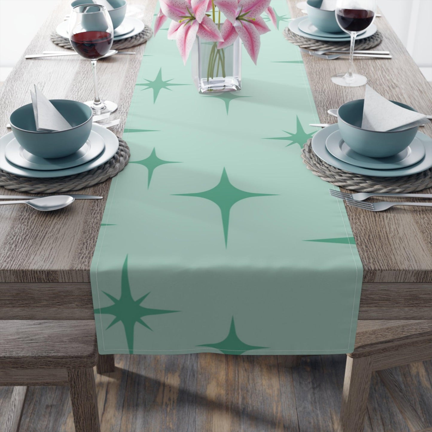 Atomic Starburst Retro MCM Mint Green Table Runner | lovevisionkarma.com