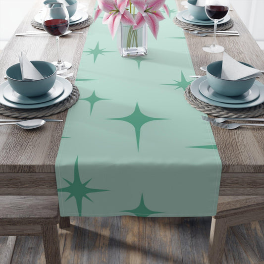 Atomic Starburst Retro MCM Mint Green Table Runner | lovevisionkarma.com