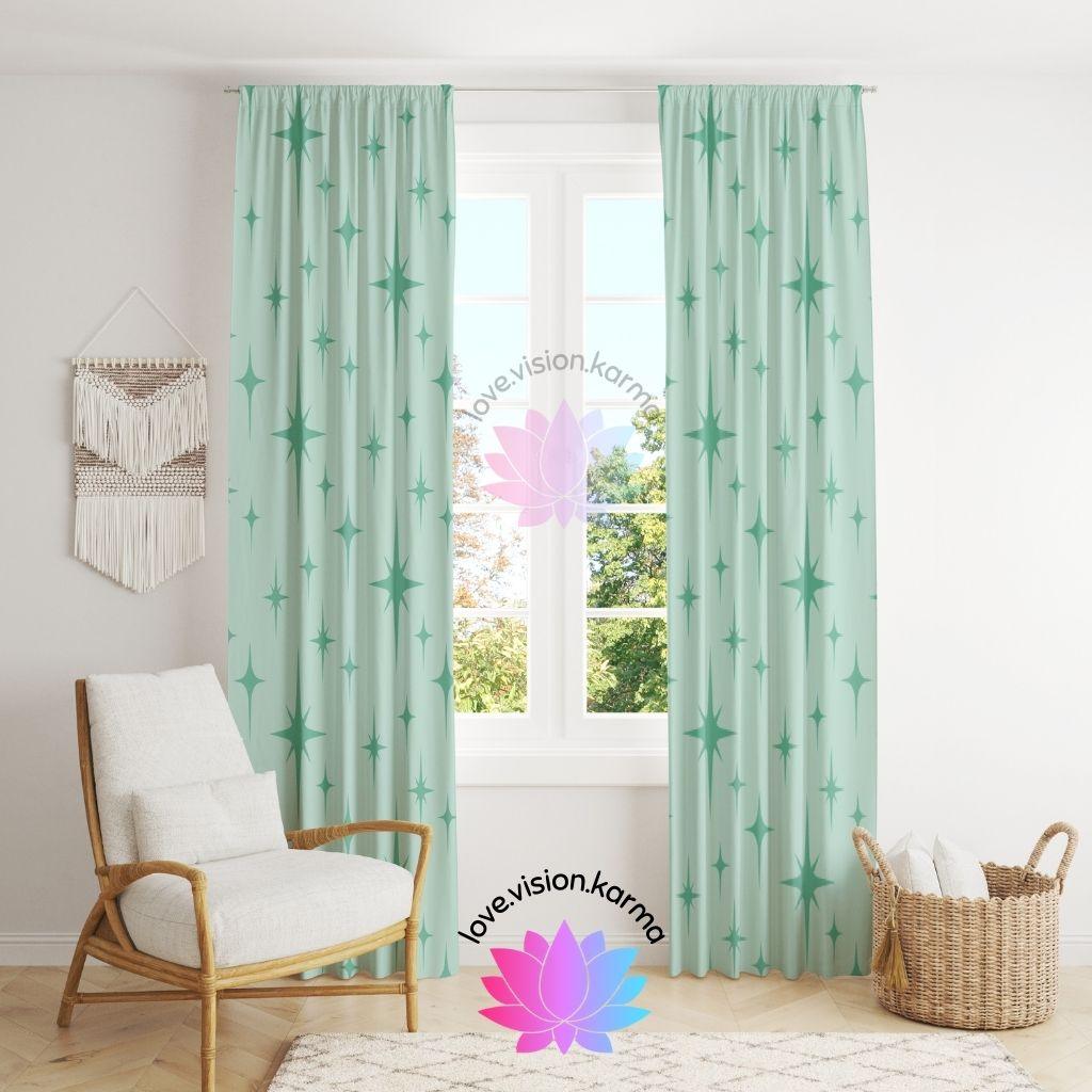 Mid Century Starburst Mint Green Curtains | lovevisionkarma.com