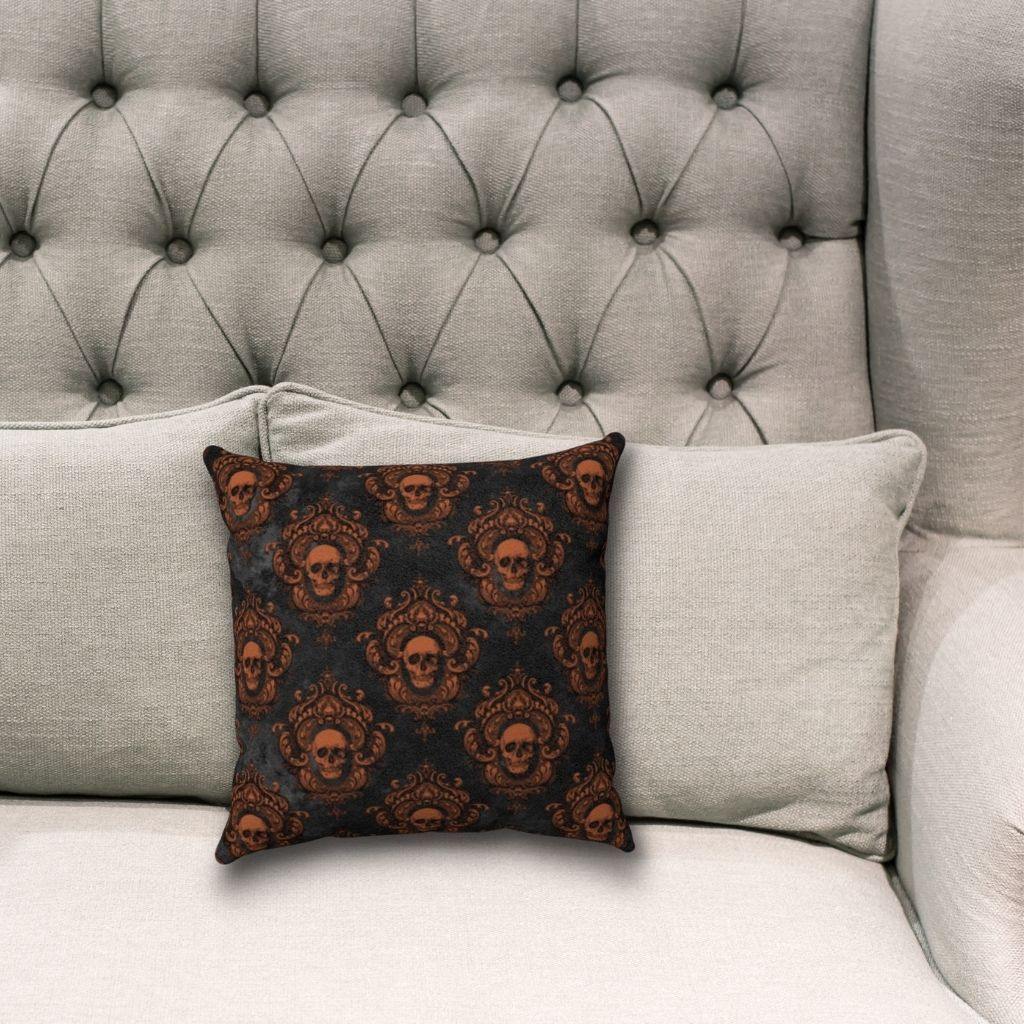 Gothic Skulls Blue Halloween Pillow Glam Goth Decor 