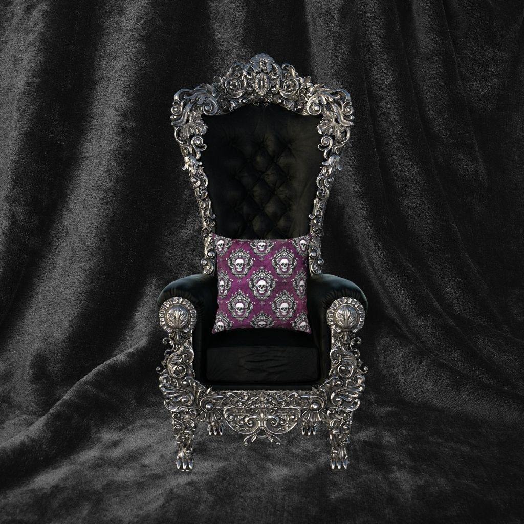 Gothic Skulls Halloween Pillow Purple Glam Goth Decor | lovevisionkarma.com