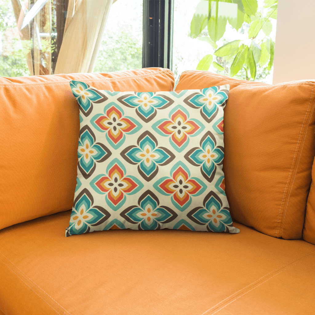 Blue couch orange discount pillows