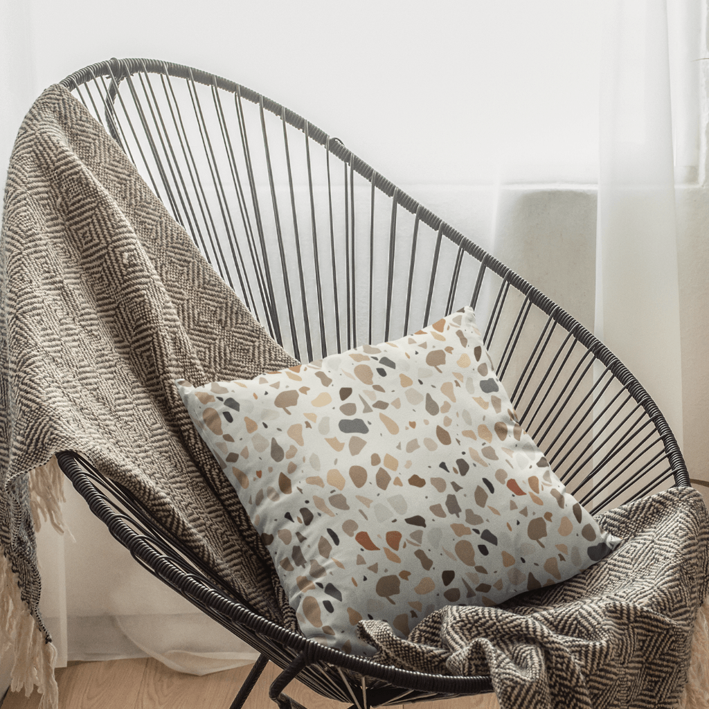 Terrazzo Print Brown Modern Minimalist Pillow | lovevisionkarma.com