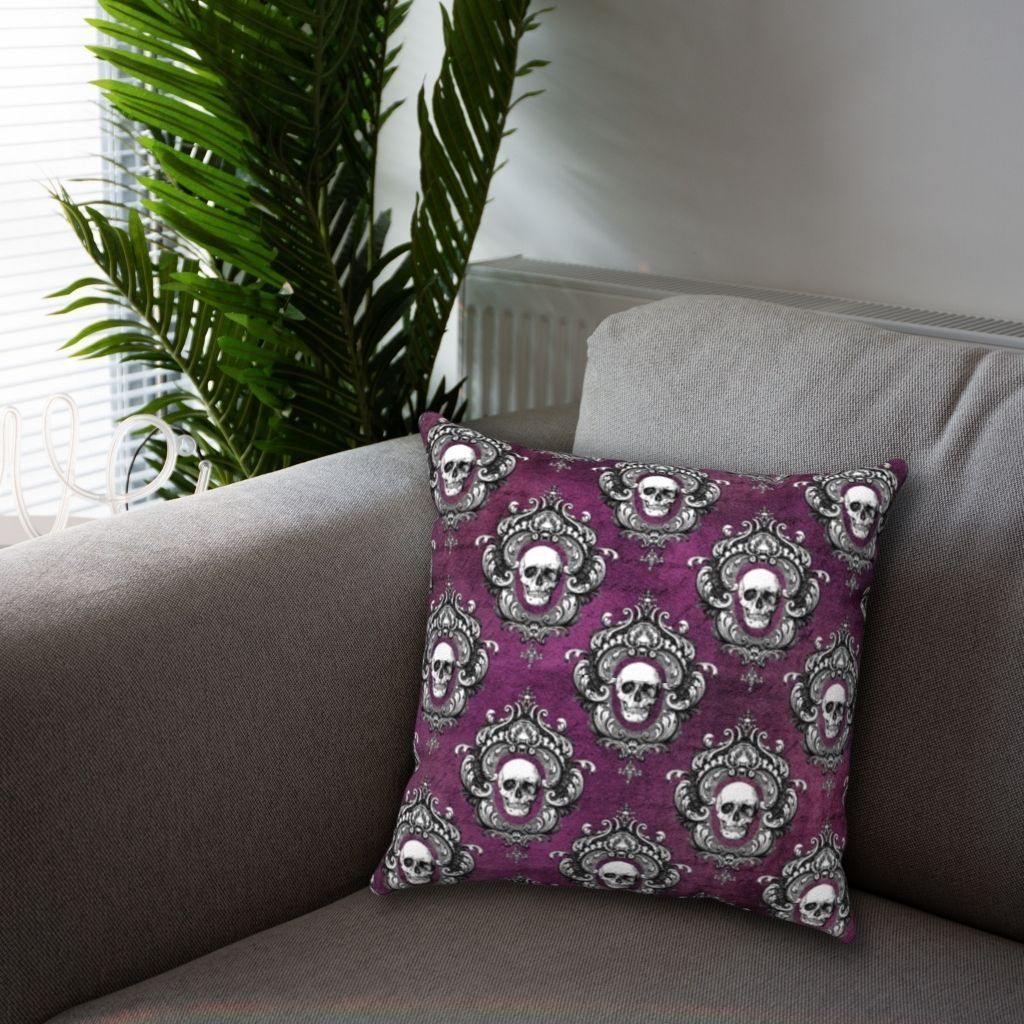 Gothic Skulls Halloween Pillow Purple Glam Goth Decor | lovevisionkarma.com
