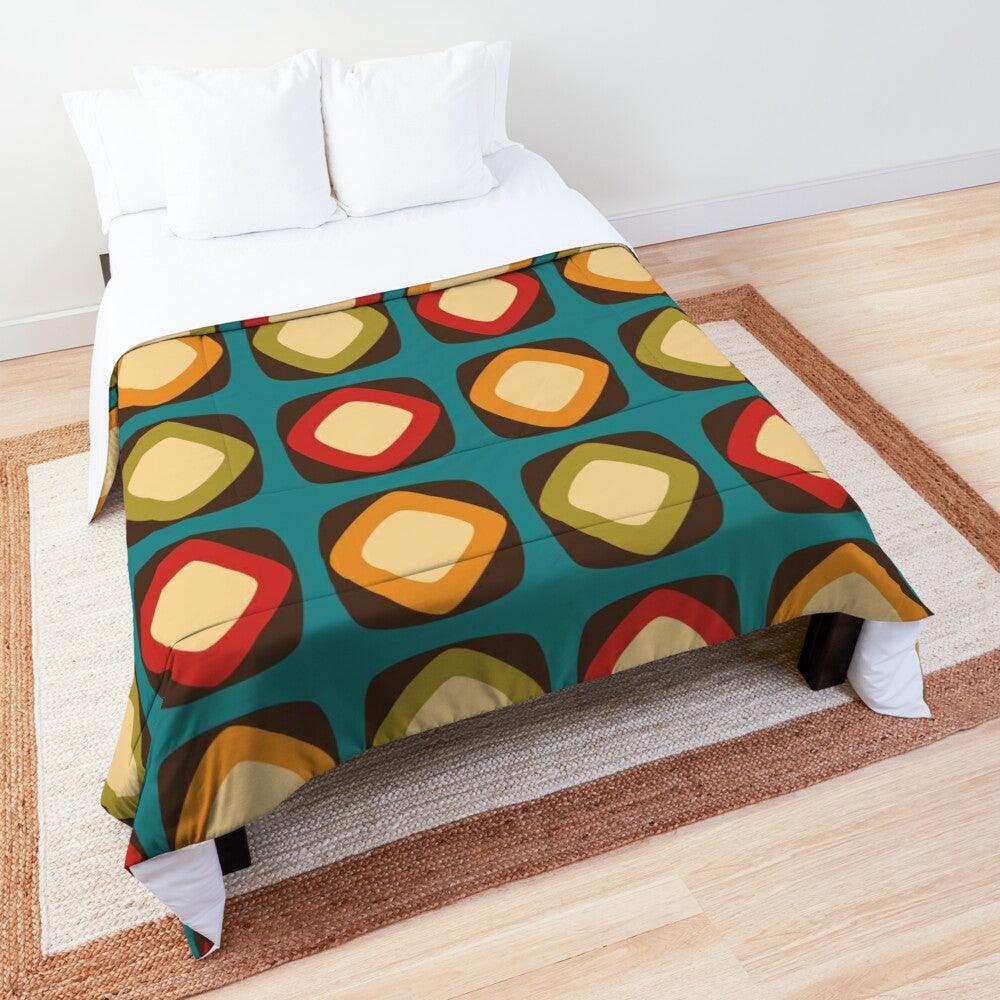 Retro Mod Squares Multicolor Mid Century Modern Comforter | lovevisionkarma.com