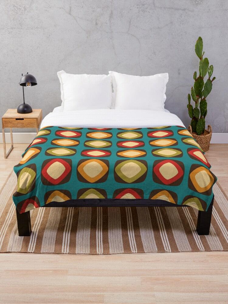 Retro Mid Century Rounded Squares Multicolor Velveteen Lightweight Blanket | lovevisionkarma.com