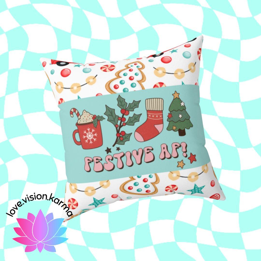 Groovy Retro Style "Christmas AF" Colorful Throw Pillow | lovevisionkarma.com