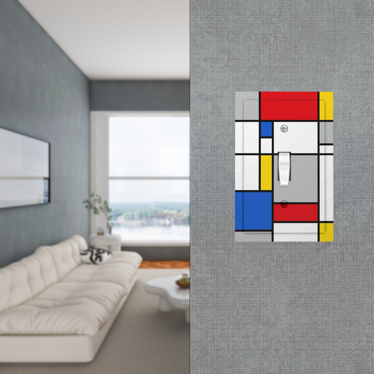 Retro MCM Mondrian Inspired Abstract Art Single Toggle Light Switch Cover (1-Gang Wall Plate)