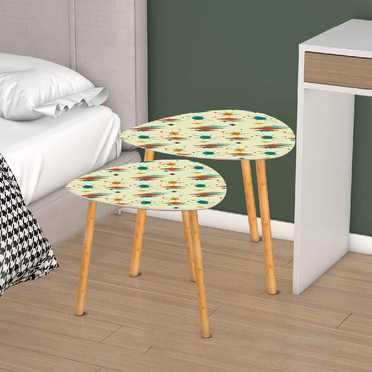 Retro 1950's Atomic Diamond and Starburst Mid Century Modern Nesting Accent Tables