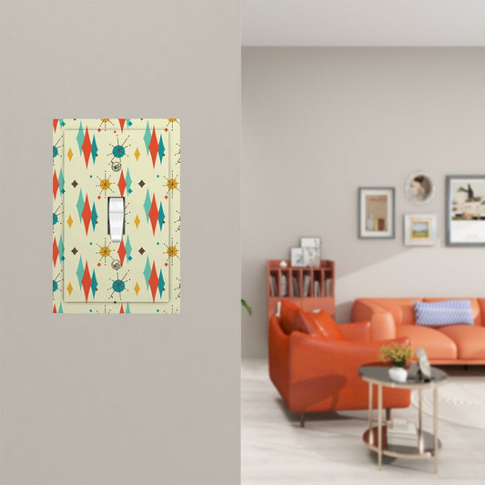 Retro 1950's Atomic Diamond and Starburst Mid Century Mod Colorful Single Toggle Light Switch Cover (1-Gang Wall Plate)