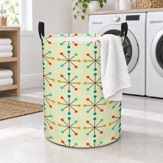 Retro 1950s Atomic Starbursts Vintage Inspired Multicolor MCM Round Laundry Hamper
