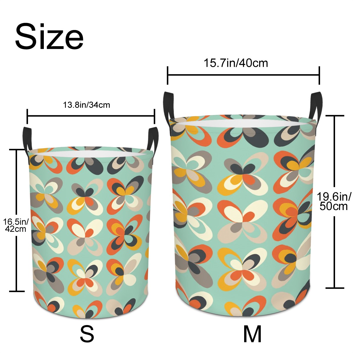 Retro Scandi MCM Danish Flowers Mint Green Round Laundry Hamper