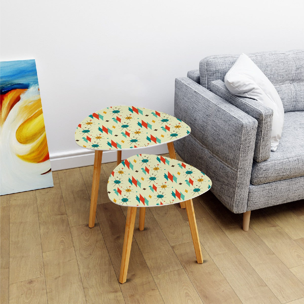 Retro 1950's Atomic Diamond and Starburst Mid Century Modern Nesting Accent Tables