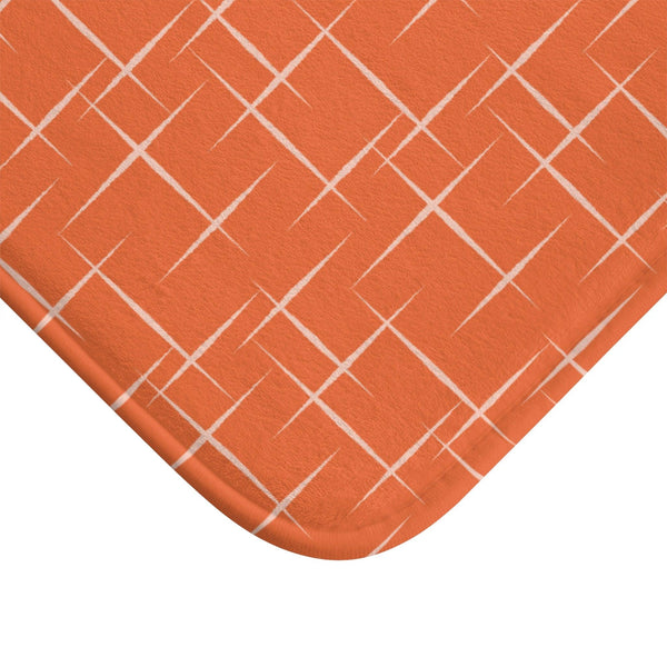 Retro 50s Abstract Lines Mid Century Modern Orange Bath Mat