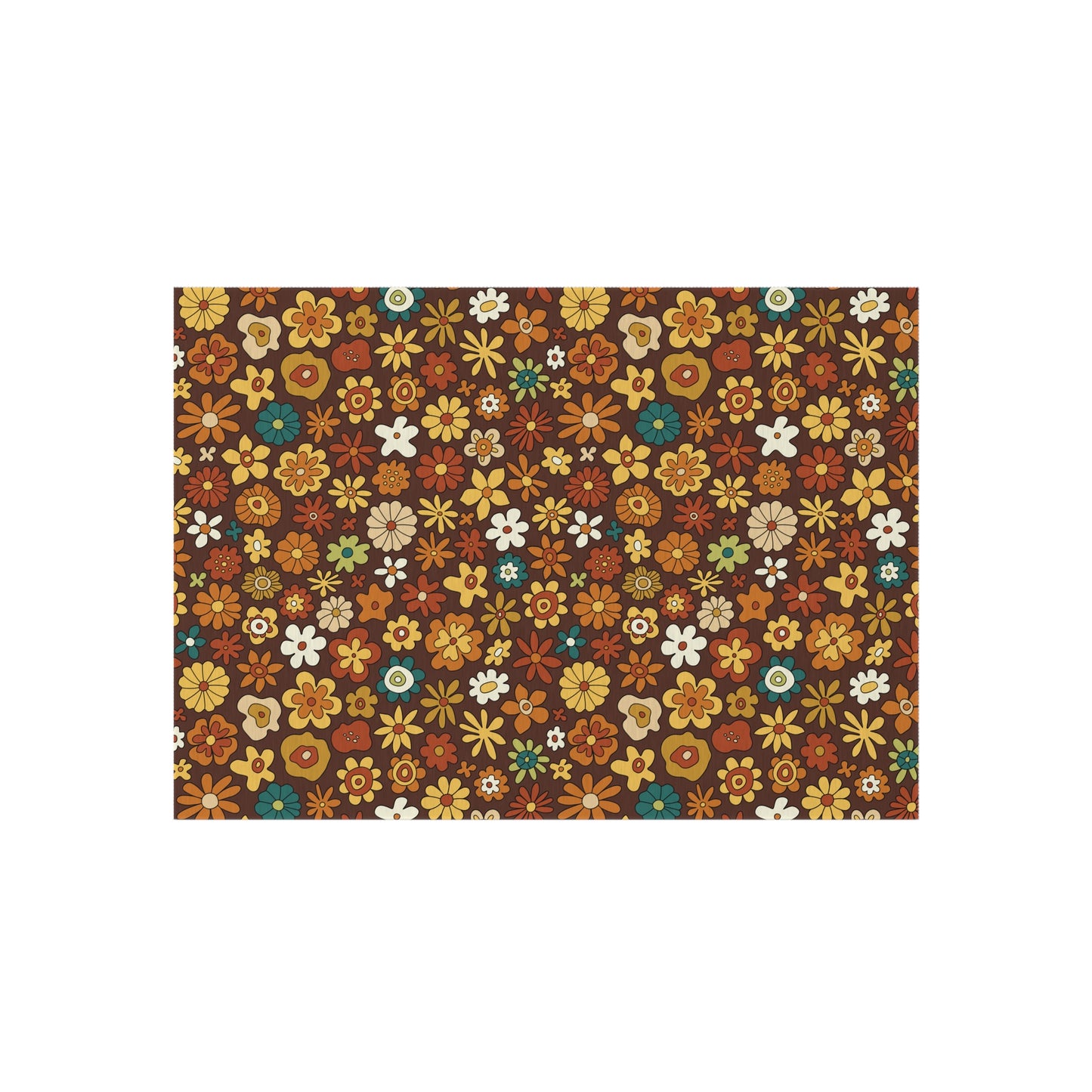 Retro 60s 70s Groovy Floral Mid Century Modern Brown Boho Anti-Slip Indoor/Outdoor Rug