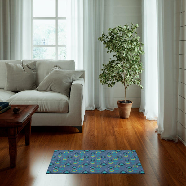 Retro Atomic Burst MCM Space Age Blue & Green Anti-Slip Accent Rug