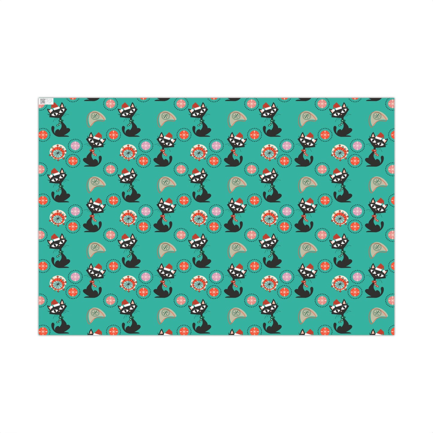 Retro 50's Atomic Cat Christmas Kitschy Mid Century Modern Teal Blue Eco-Friendly Wrapping Paper