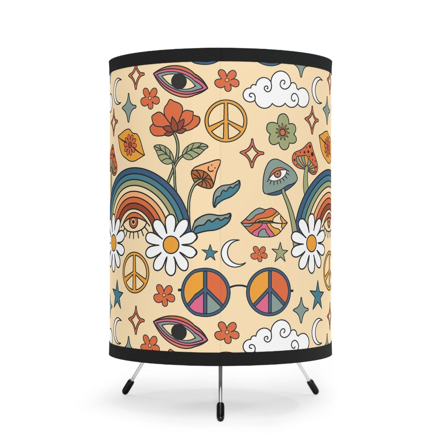 Boho Trippy Mushrooms Groovy Rainbow MCM Multicolor Accent Lamp | lovevisionkarma.com