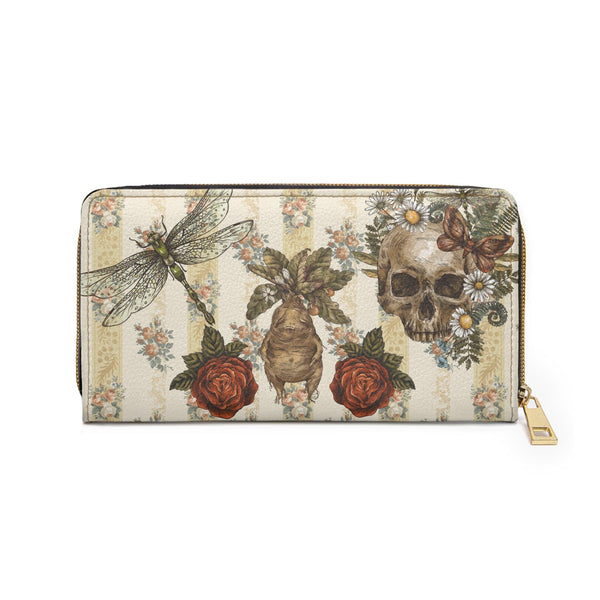 Cottagecore Dragonfly, Floral Skull and Mandrake Zipper Wallet | lovevisionkarma.com