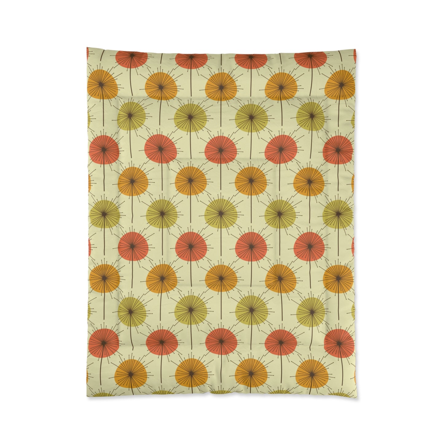 Retro 60s 70s Mid Century Mod Dandelion Yellow, Orange & Green Comforter