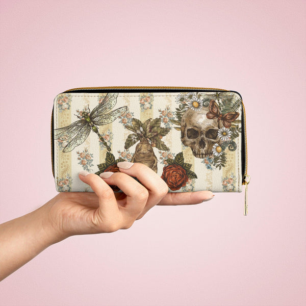 Cottagecore Dragonfly, Floral Skull and Mandrake Zipper Wallet | lovevisionkarma.com