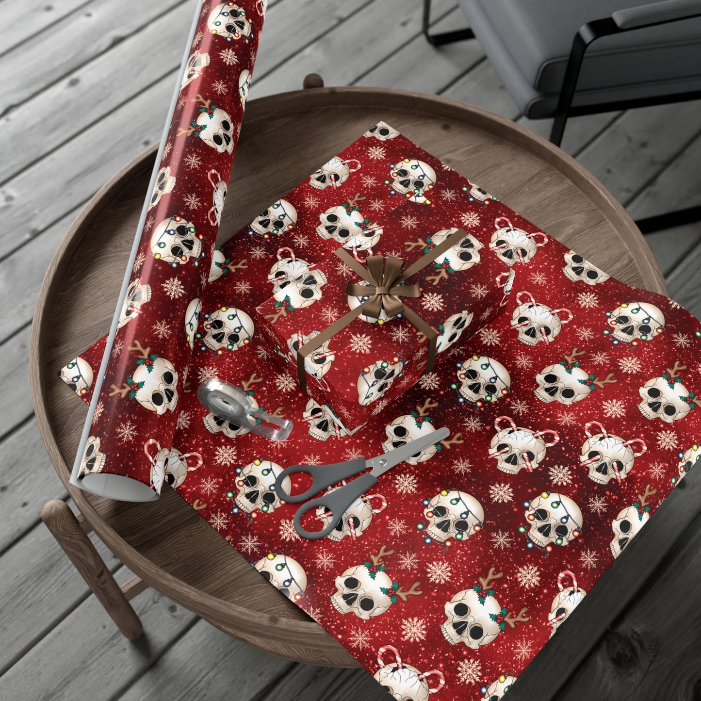 Goth Christmas Skulls Festive Red Creepmas Eco-Friendly Gift Wrap