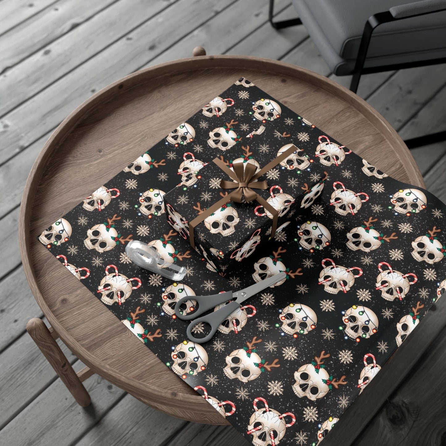 Goth Christmas Skulls, Gothmas & Creepmas Black Eco-Friendly Holiday Gift Wrap