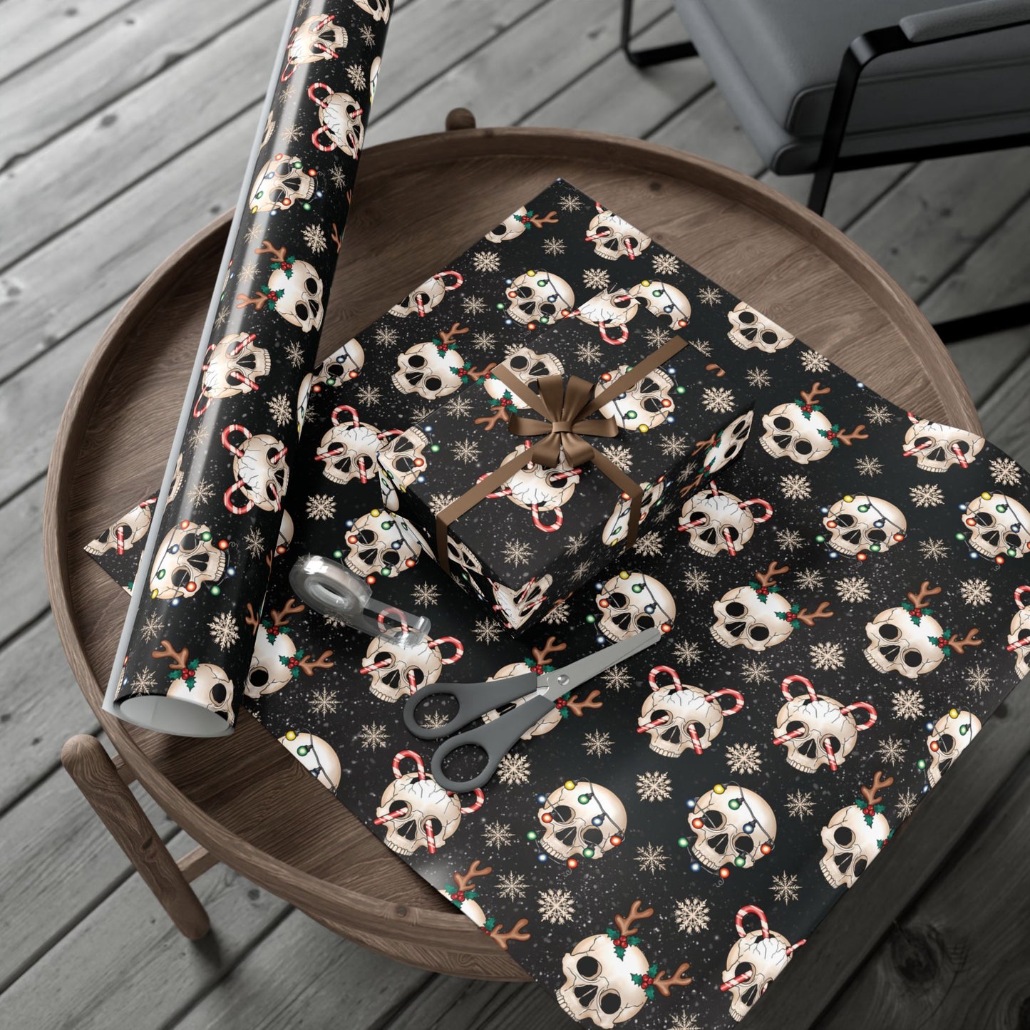 Goth Christmas Skulls, Gothmas & Creepmas Black Eco-Friendly Holiday Gift Wrap