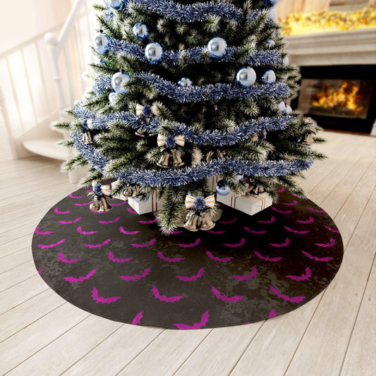 Bat Goth Christmas Purple & Distressed Black Halloween Tree Skirt | lovevisionkarma.com