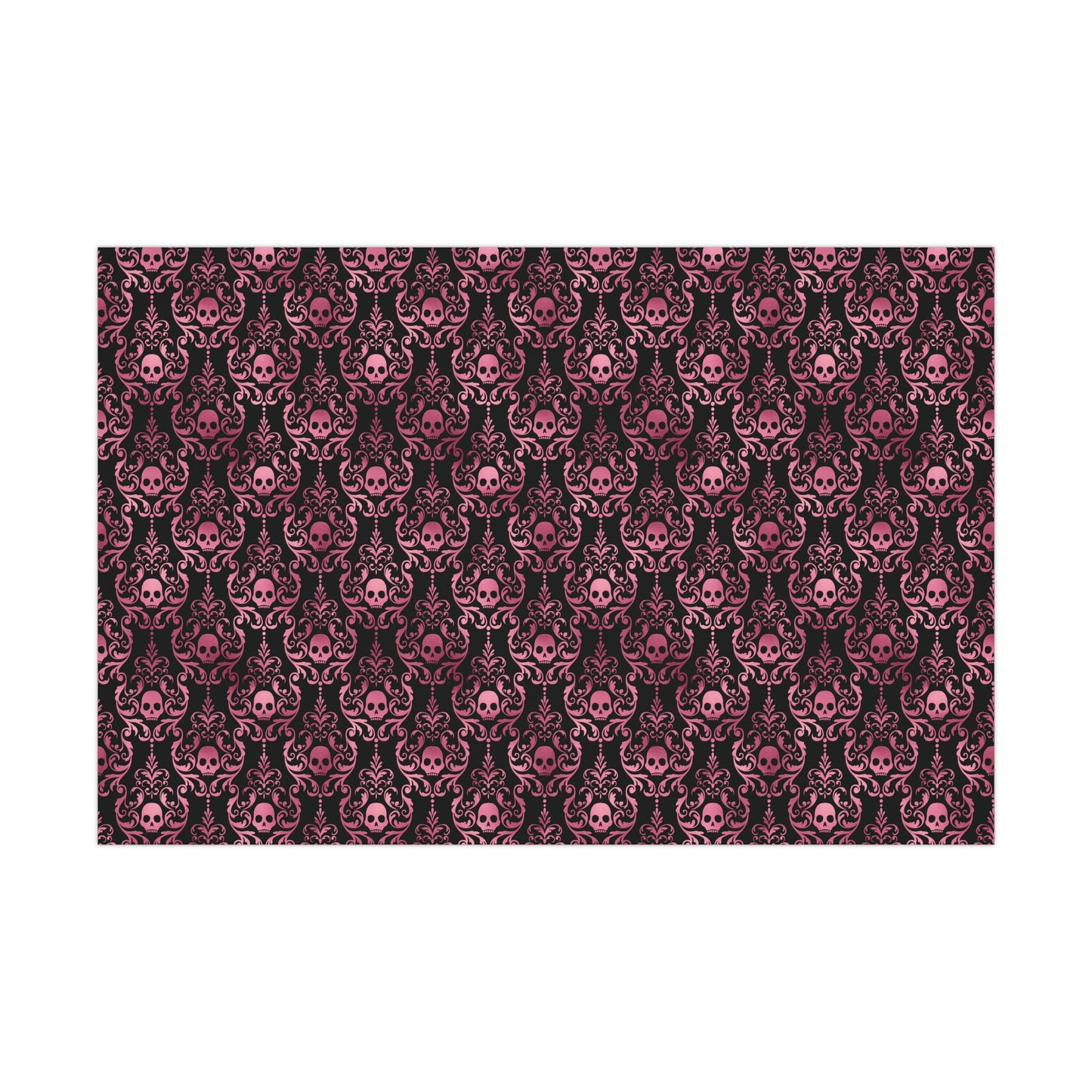 Pink Damask Skulls, Victorian Goth, Dark Academia, Goth Christmas & Creepmas Glam Black Eco-Friendly Gift Wrap Paper