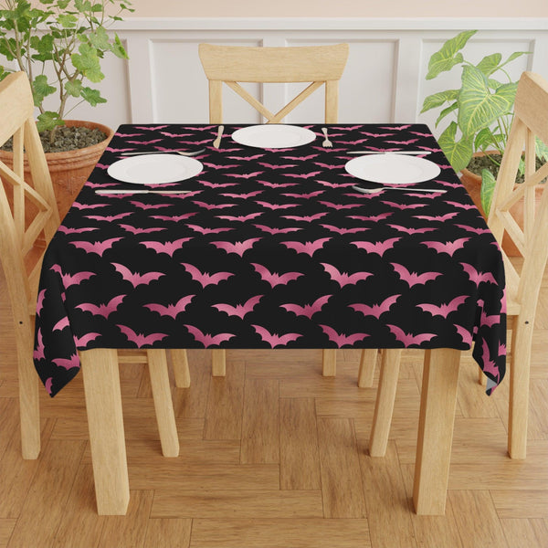 Pink Bats Halloween Glam Goth Black Tablecloth