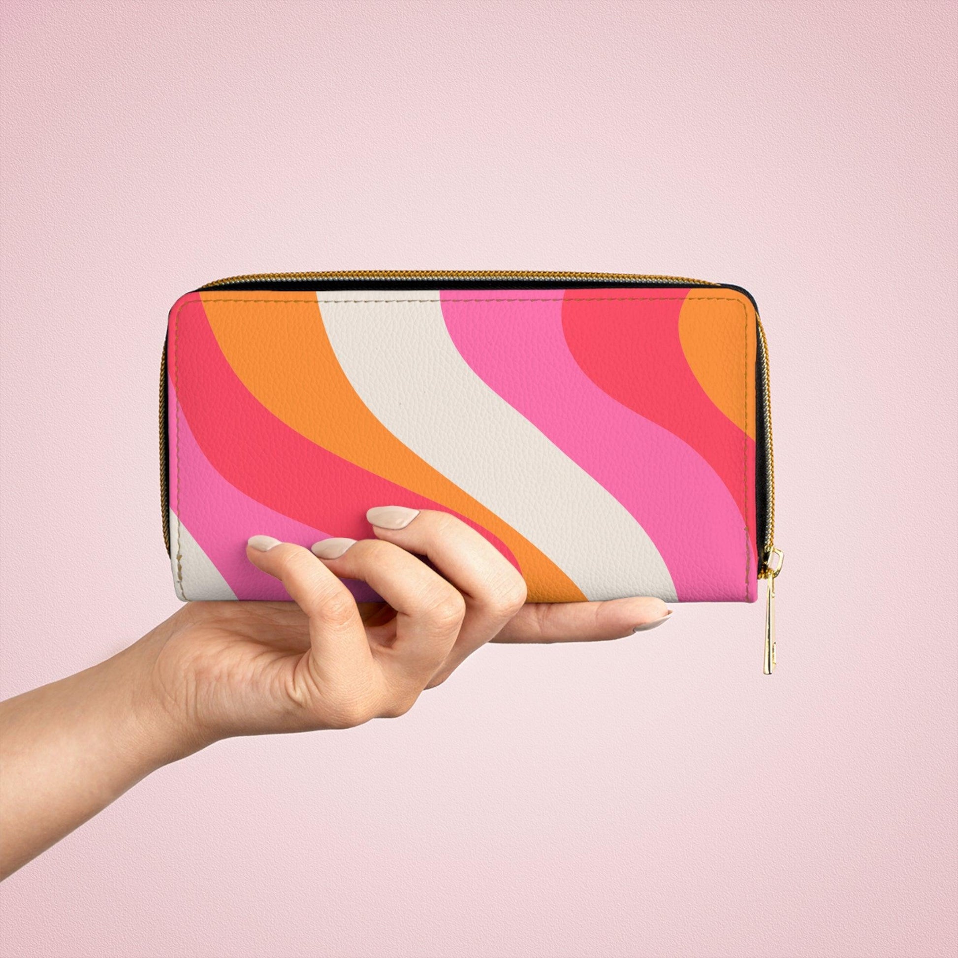 Groovy 60s Swirl Retro Mid Century Mod Pink & Orange Zipper Wallet | lovevisionkarma.com