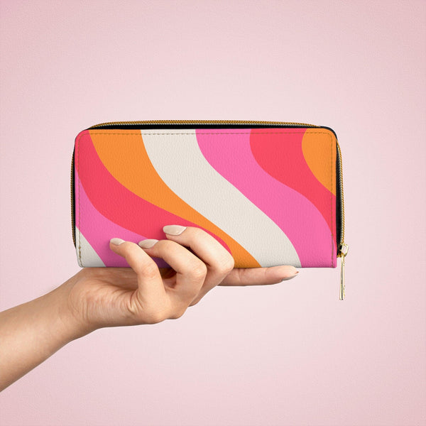 Groovy 60s Swirl Retro Mid Century Mod Pink & Orange Zipper Wallet