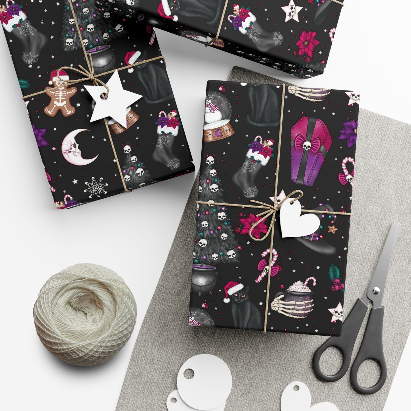 Kitschy Goth Christmas, Creepmas Whimsigoth Black Eco-friendly Gift Wrap