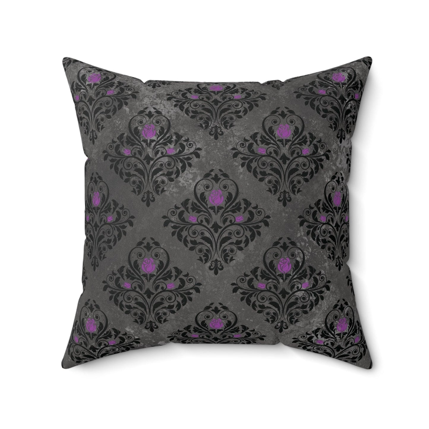 Dark Academia, Victorian Goth Damask Distressed Gray & Black Accent Pillow | lovevisionkarma.com