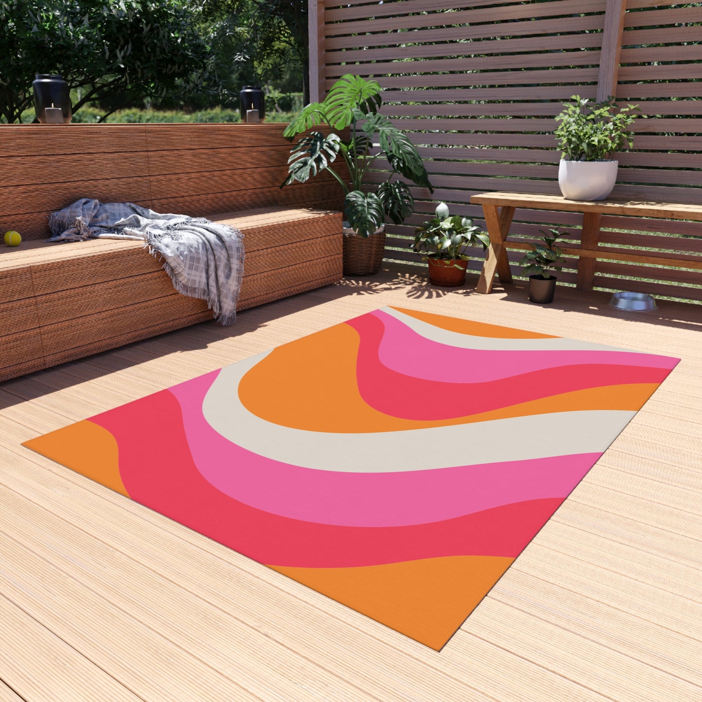 Groovy 60's Retro Mid Century Mod Swirl Pink, Orange & Cream Indoor/Outdoor Anti-Slip Accent Rug