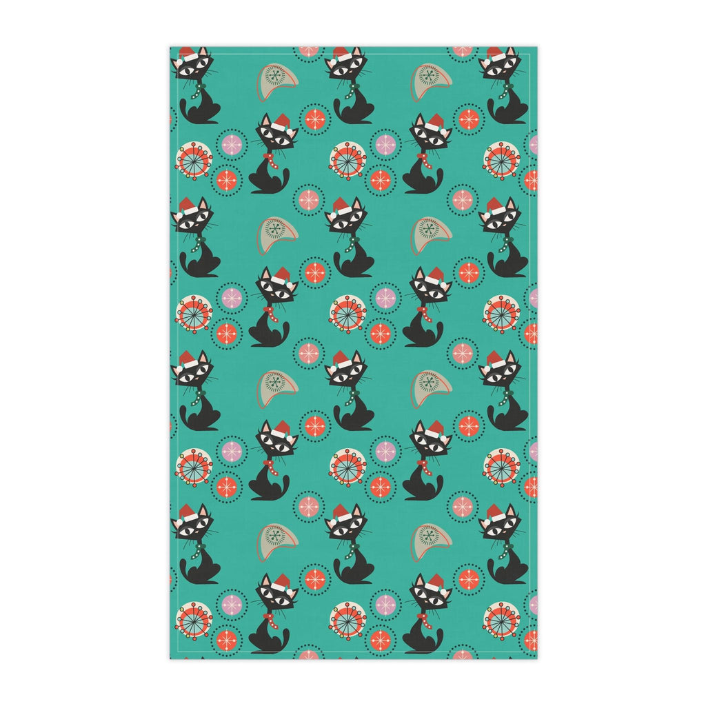 Mid Century Modern Atomic Cat Kitchen Towel, Retro Atomic