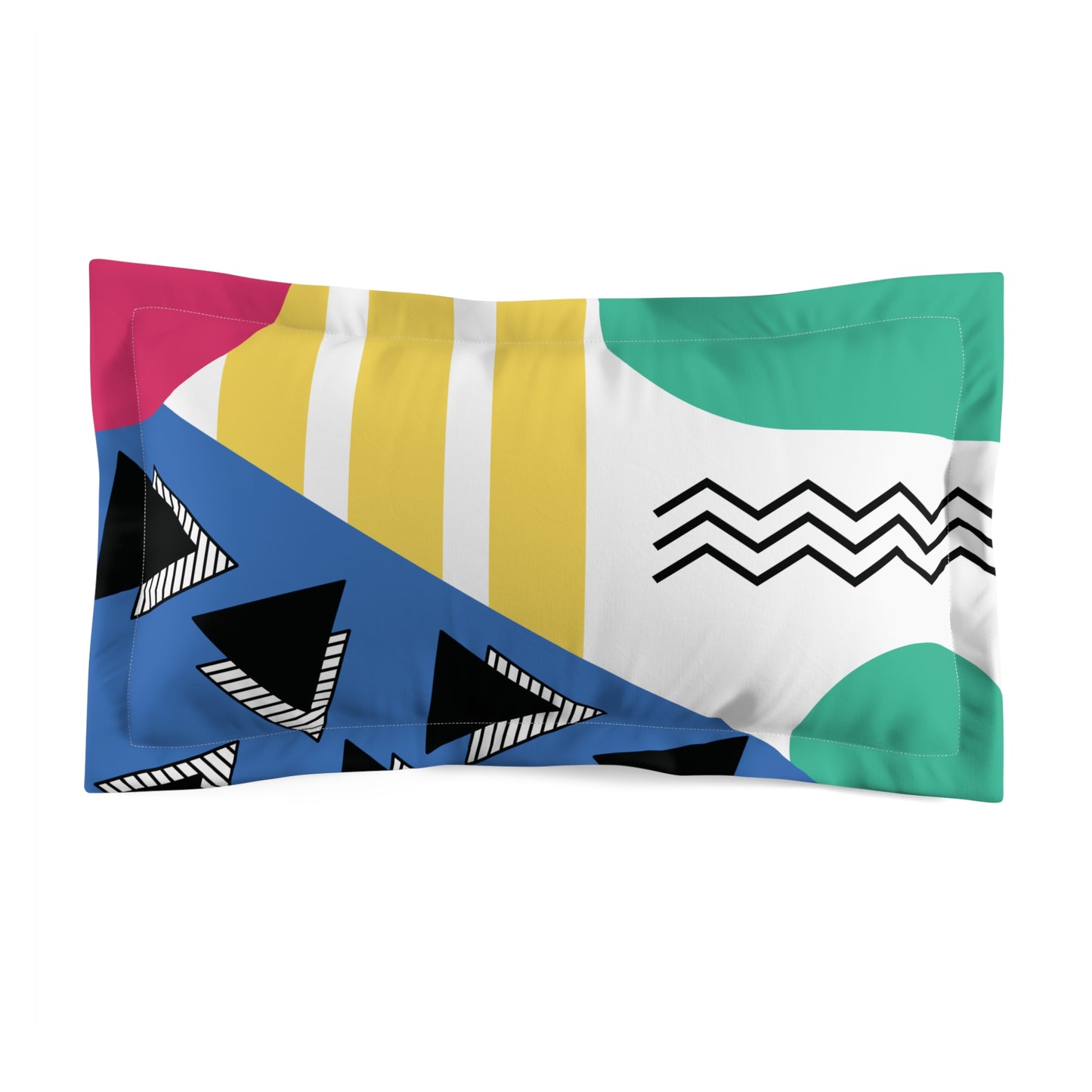 Retro 80's 90's Memphis Inspired Geometric, Throwback Aesthetic Multicolor Pillow Sham