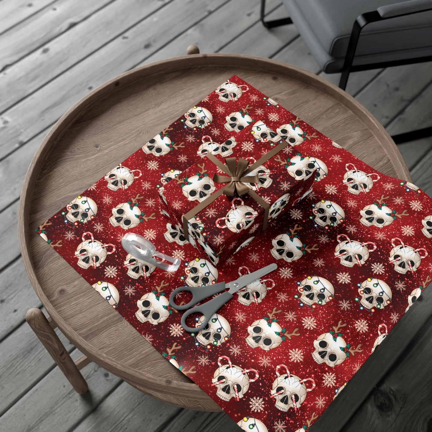 Goth Christmas Skulls Festive Red Creepmas Eco-Friendly Gift Wrap