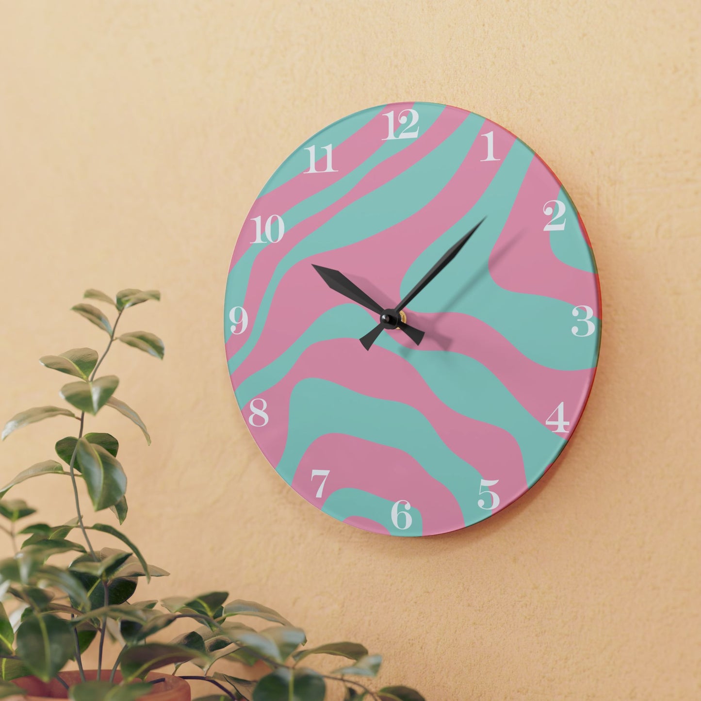 Groovy 60s Hippie Swirl 50s Pink & Green Mid Century Mod Acrylic Wall Clock