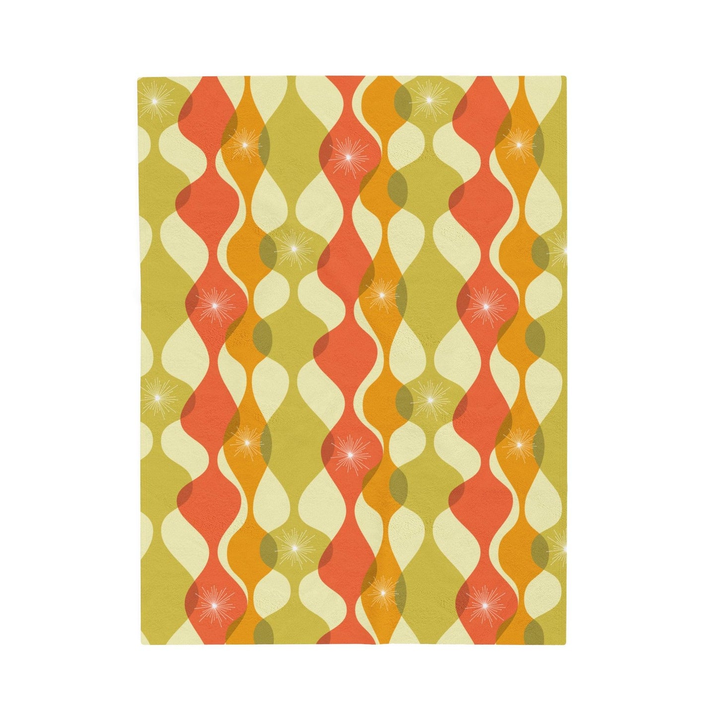 Retro Groovy MCM Abstract Green, Orange & Mustard Lightweight Velveteen Blanket | lovevisionkarma.com