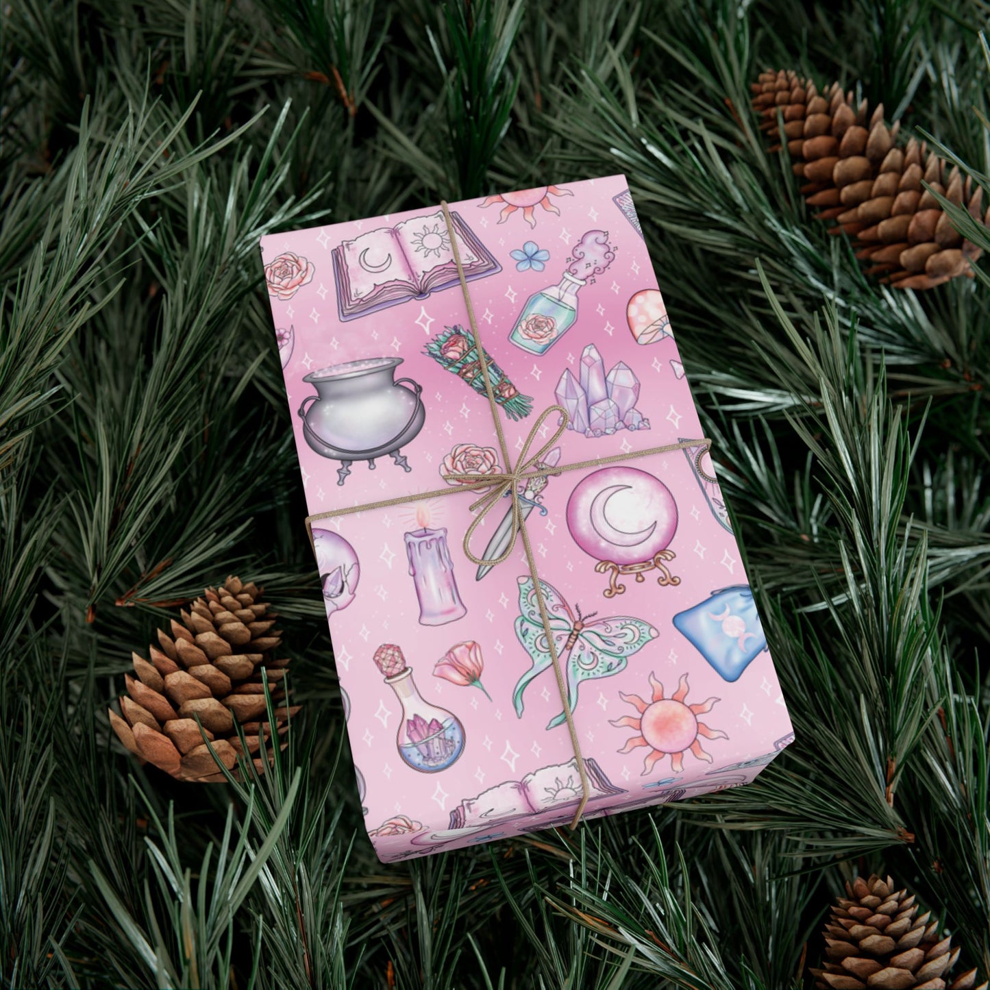 Witchy Pastel Goth Christmas, Kawaii Whimsigoth Pink Eco-Friendly Gift Wrap Paper