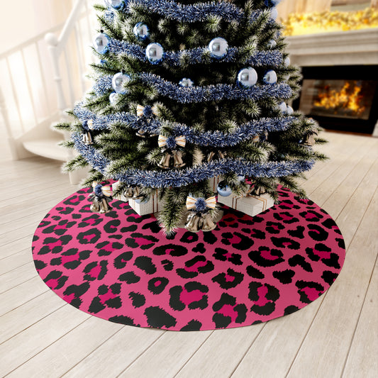 Pink Leopard Cheetah Spots Animal Print Christmas Tree Skirt