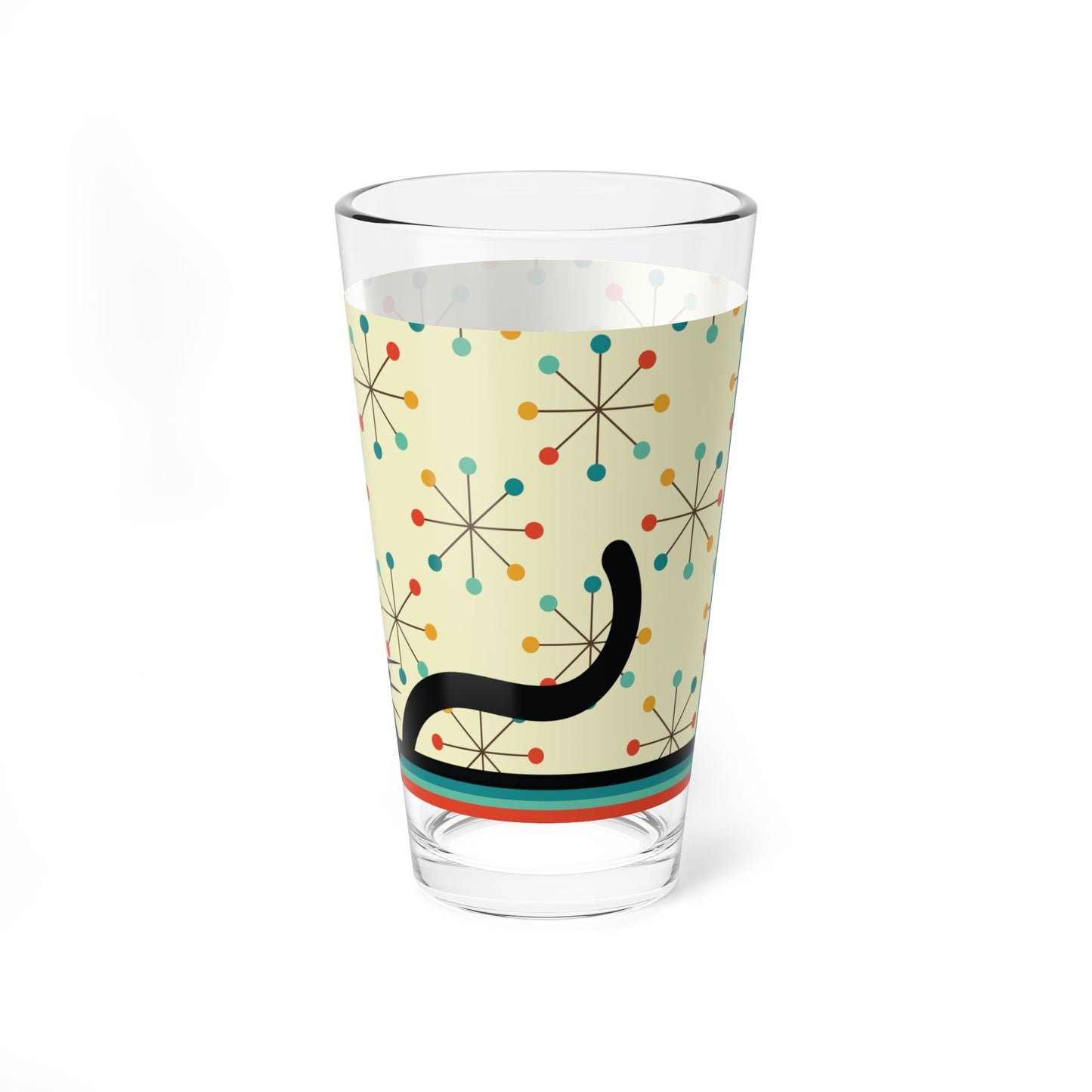 Retro 50s Atomic Black Cat and Starbursts Mid Century Mod Multicolor Pint Glass