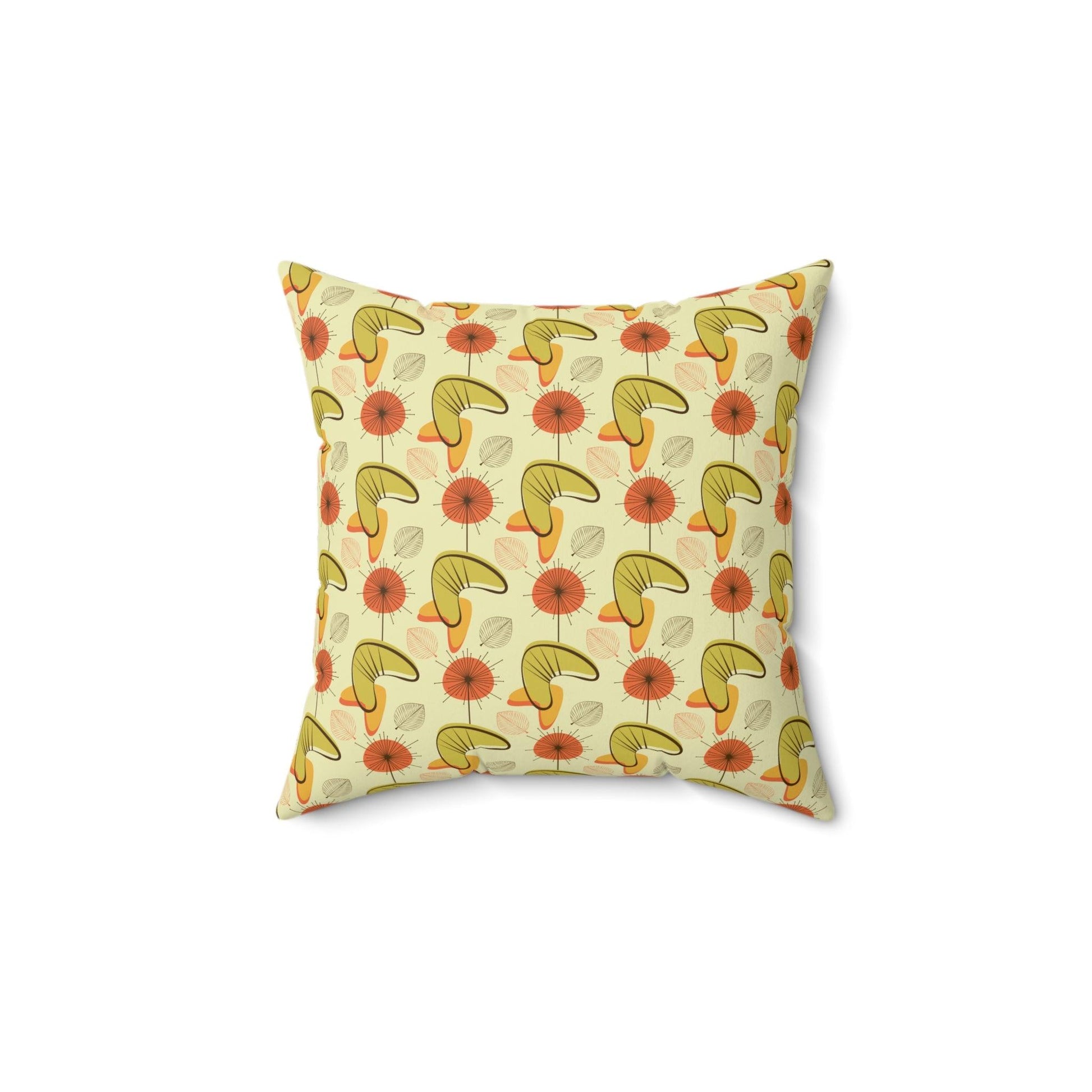 Retro Atomic Boomerangs & Leaves MCM Orange, Green & Yellow Throw Pillow | lovevisionkarma.com